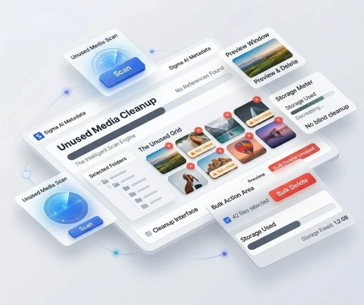 Unused media scan with preview and bulk delete controls