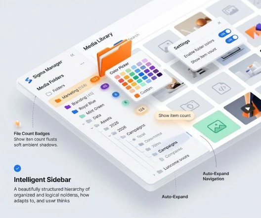 Colored folders, item counts, and nested structure in the sidebar