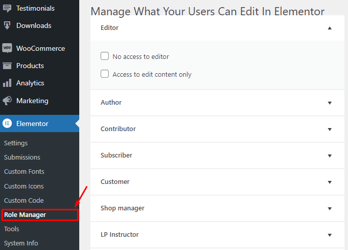 Elementor role management - BdThemes