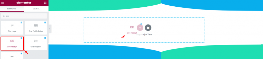 inserting the Give Receipt widget