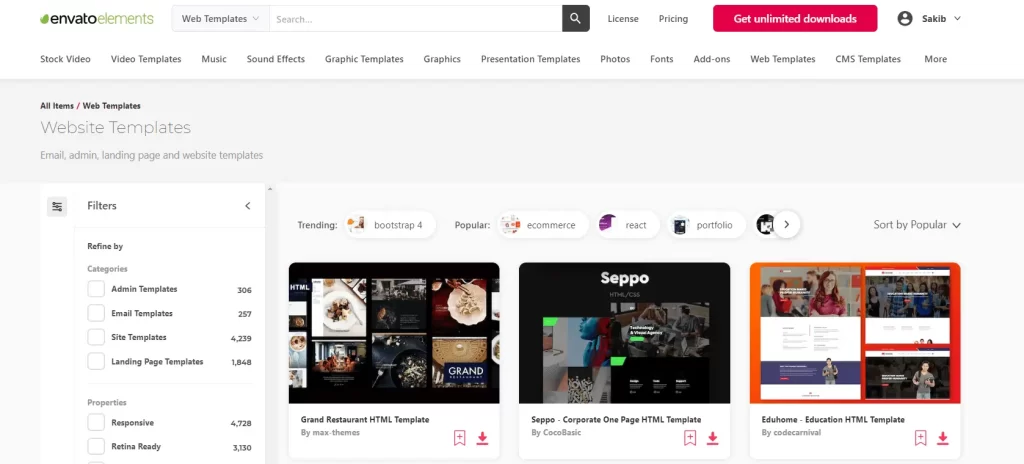 Envato Elements web templates