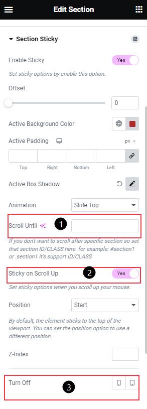Detail description of section sticky feature of Element Pack - BdThemes