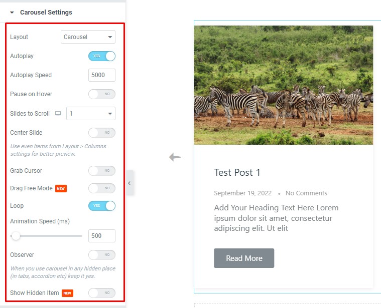 Carousel Settings 1 - BdThemes