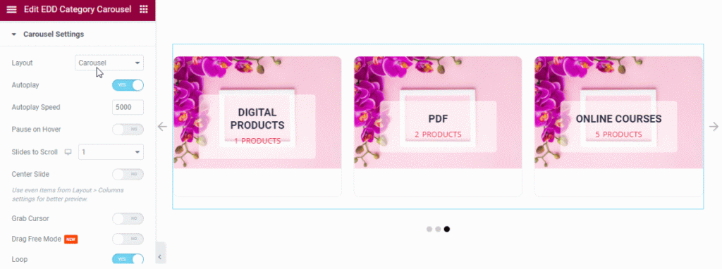 Carousel layout set Coverflow carousel - BdThemes