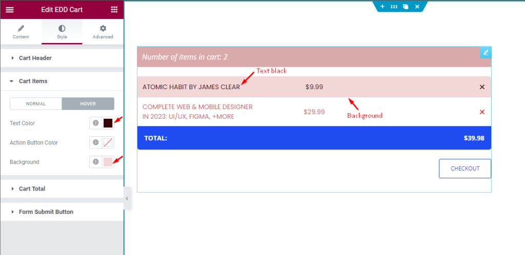 cart items hover - BdThemes