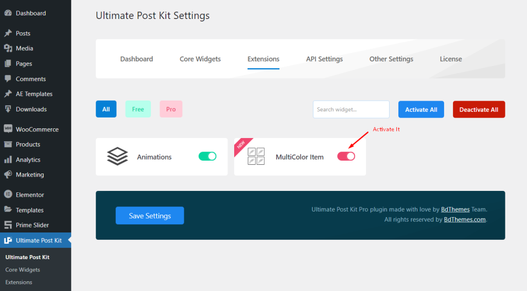 Activate Multicolor Item extension - BdThemes