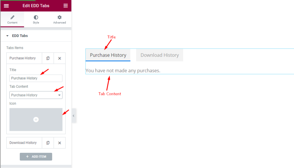edd tabs purchase history what included - BdThemes