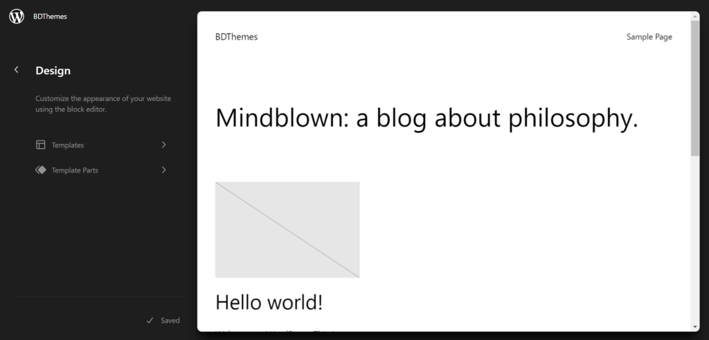 Gutenberg site editor interface