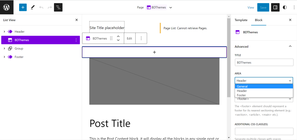 import widget area