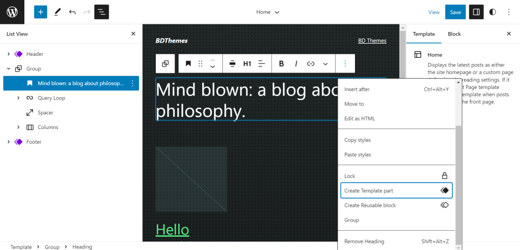 transition between widgets and templates