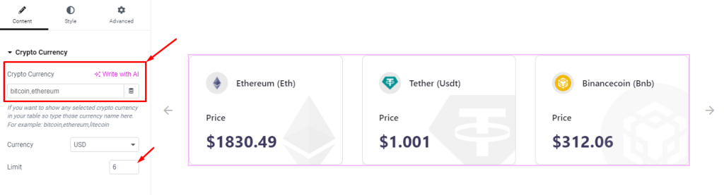 Crypto Currency Carousel widget 2 - BdThemes