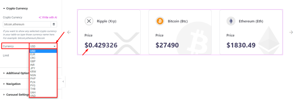 Crypto Currency Carousel widget 3 - BdThemes