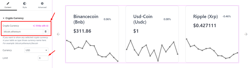 Crypto Currency Chart Carousel widget 2 - BdThemes