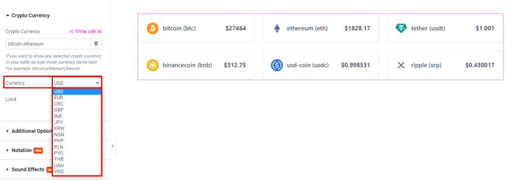 Crypto Currency List widget 3 - BdThemes