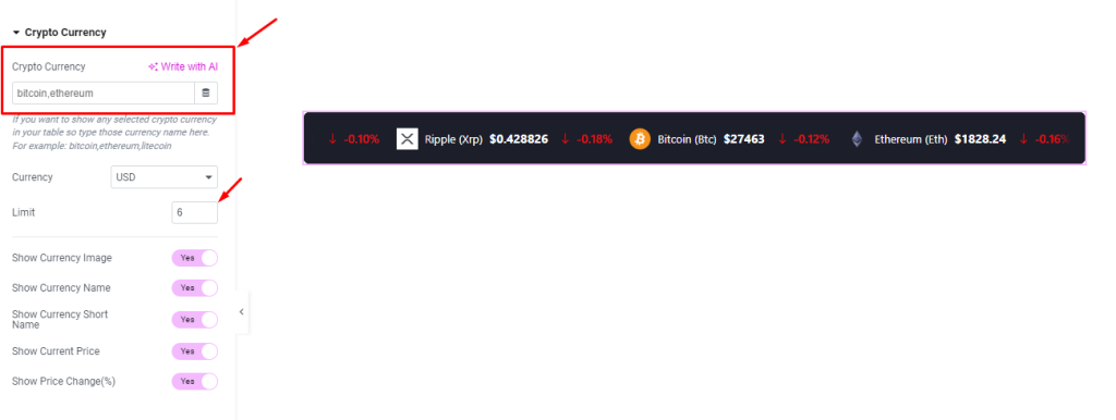 Crypto Currency Ticker widget 2 - BdThemes