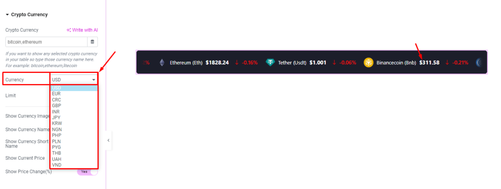 Crypto Currency Ticker widget 3 - BdThemes