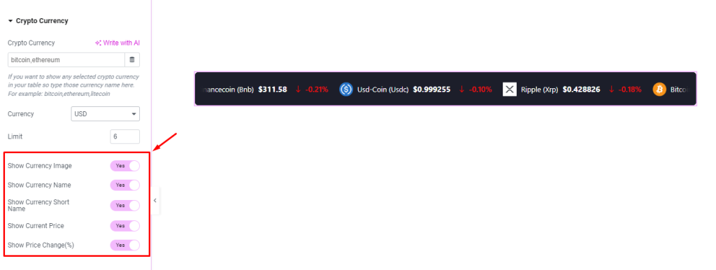 Crypto Currency Ticker widget 4 - BdThemes