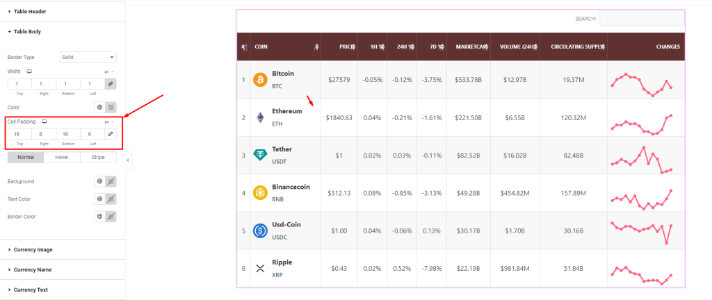 Crypto currency Table widget 10 - BdThemes
