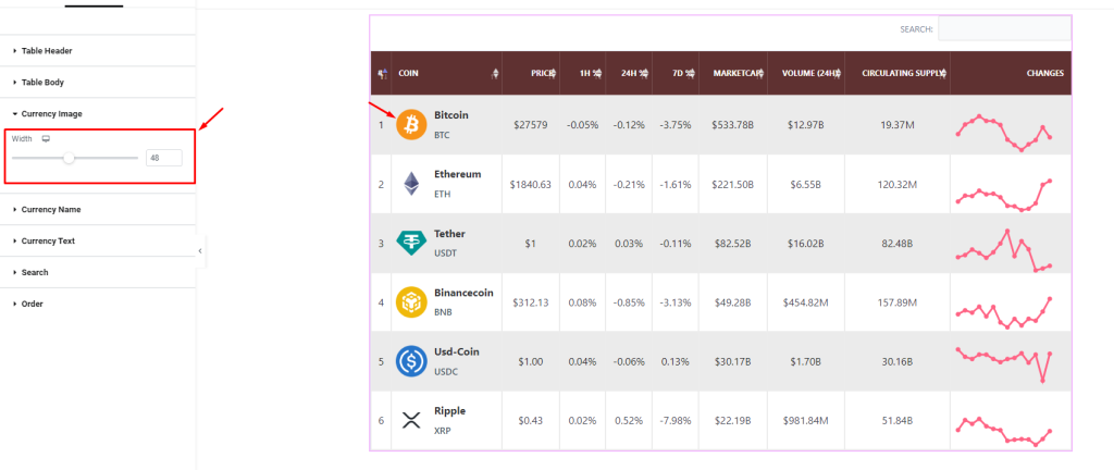 Crypto currency Table widget 12 - BdThemes