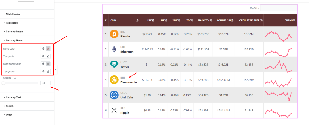 Crypto currency Table widget 13 - BdThemes