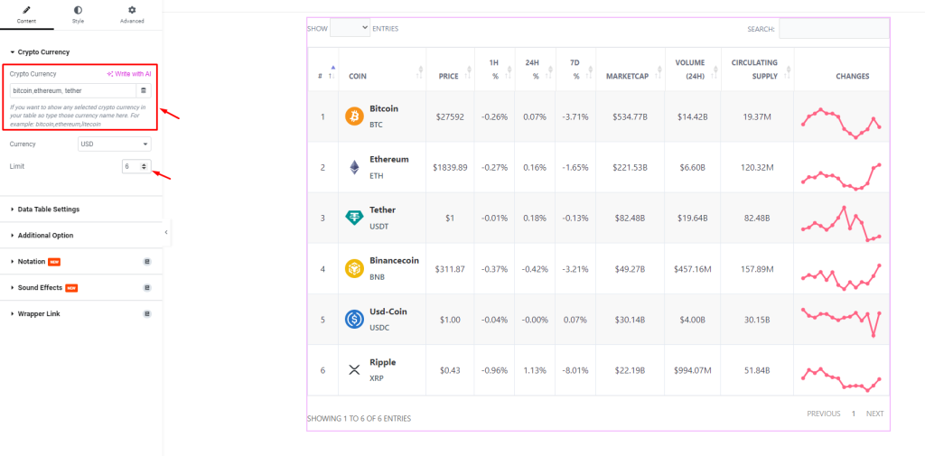 Crypto currency Table widget 2 - BdThemes