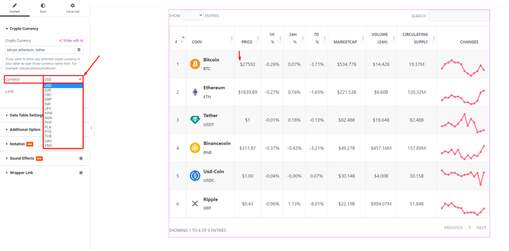 Crypto currency Table widget 3 - BdThemes