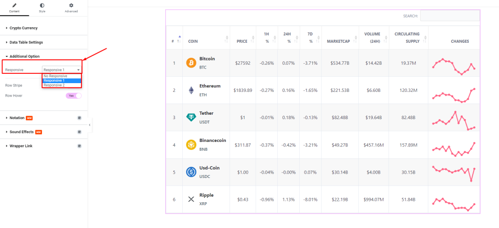 Crypto currency Table widget 5 - BdThemes