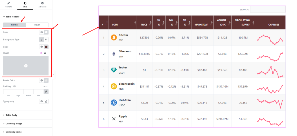Crypto currency Table widget 7 - BdThemes