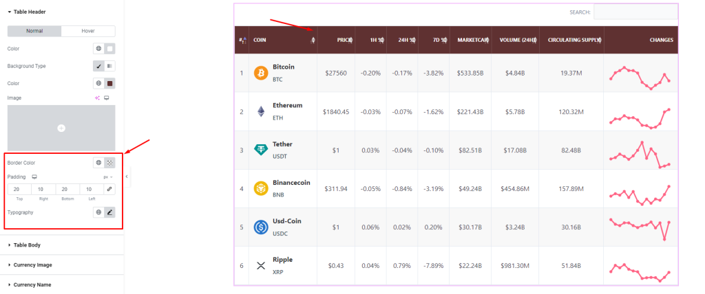 Crypto currency Table widget 8 - BdThemes