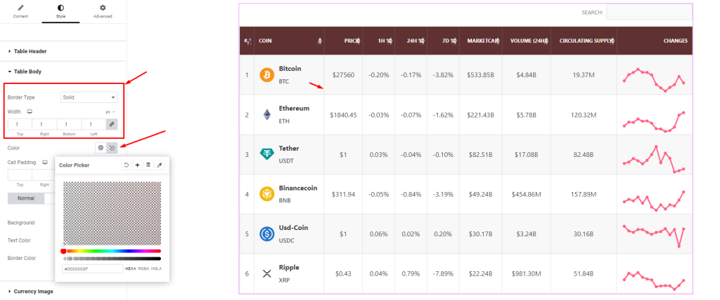 Crypto currency Table widget 9 - BdThemes