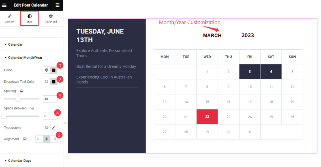 Calendar month year - BdThemes