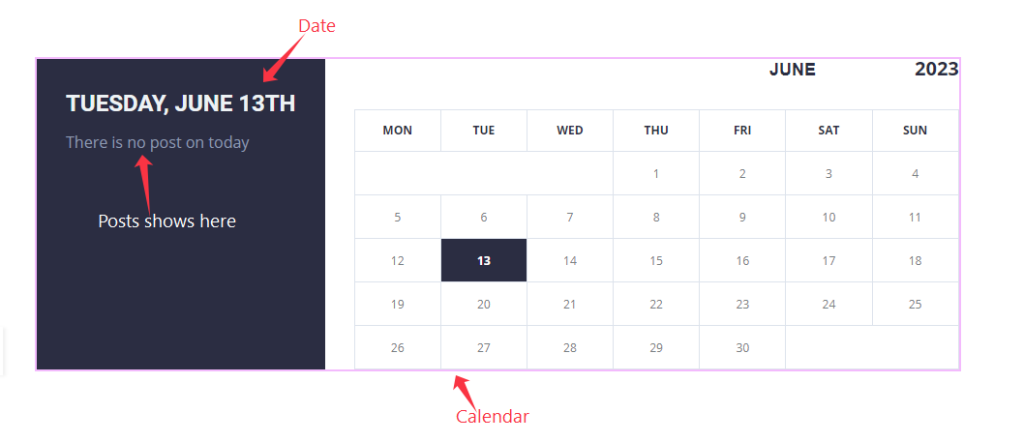 Default view of Post Calendar - BdThemes
