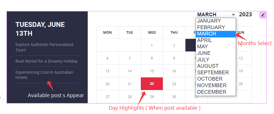 Default view of Post Calendar 2 - BdThemes