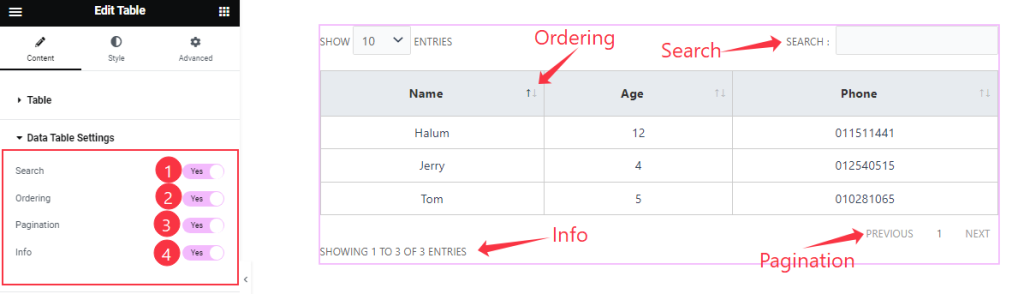 Data Table Settings - BdThemes