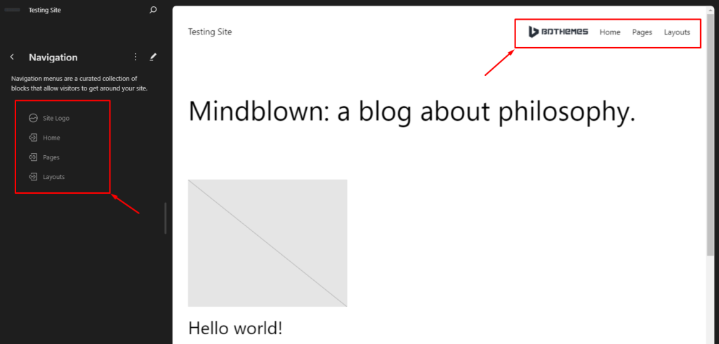 Navigation part - site editor