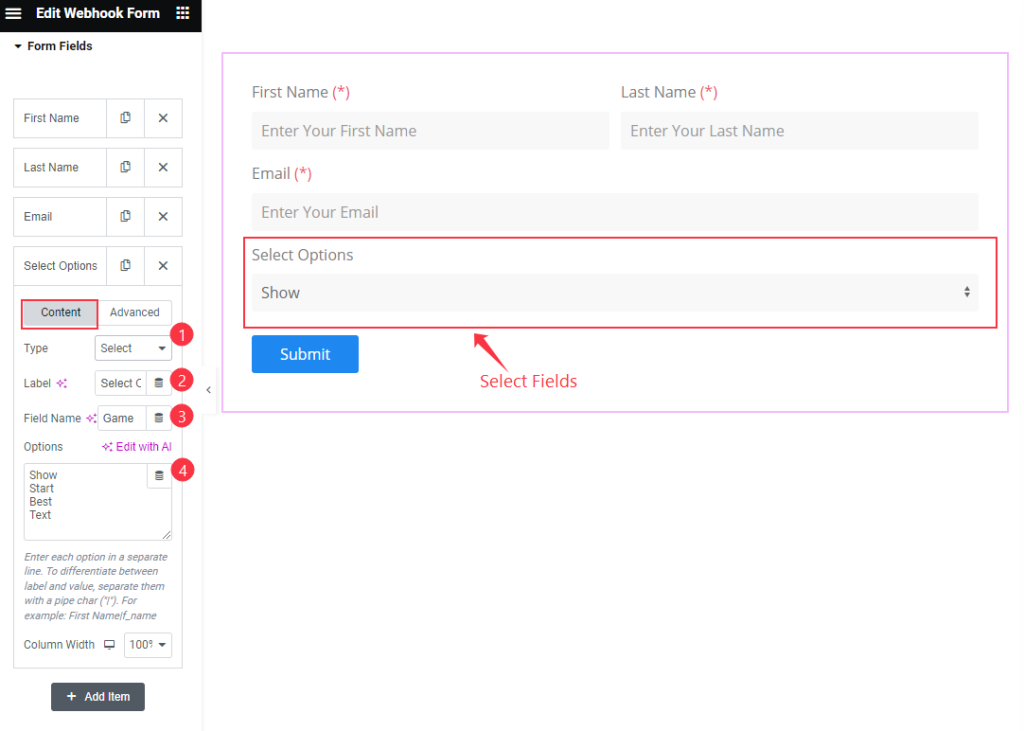 form fields 3 select - BdThemes
