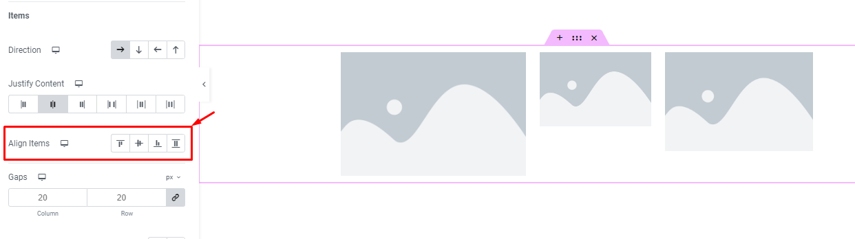 Align items control for Flexbox container