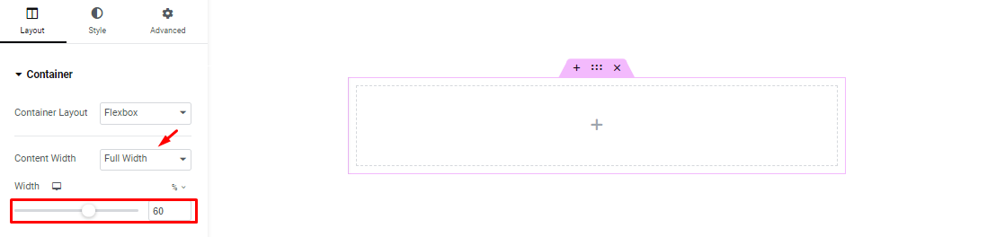 Container width set to Full Width