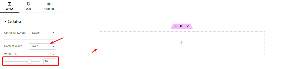 Container width set to boxed