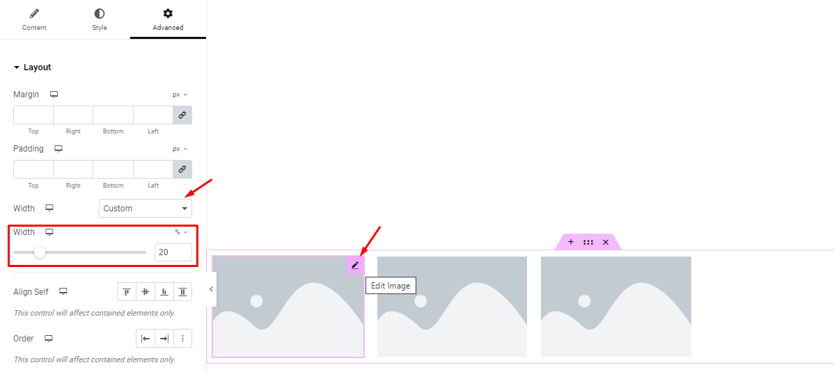 Custom item width