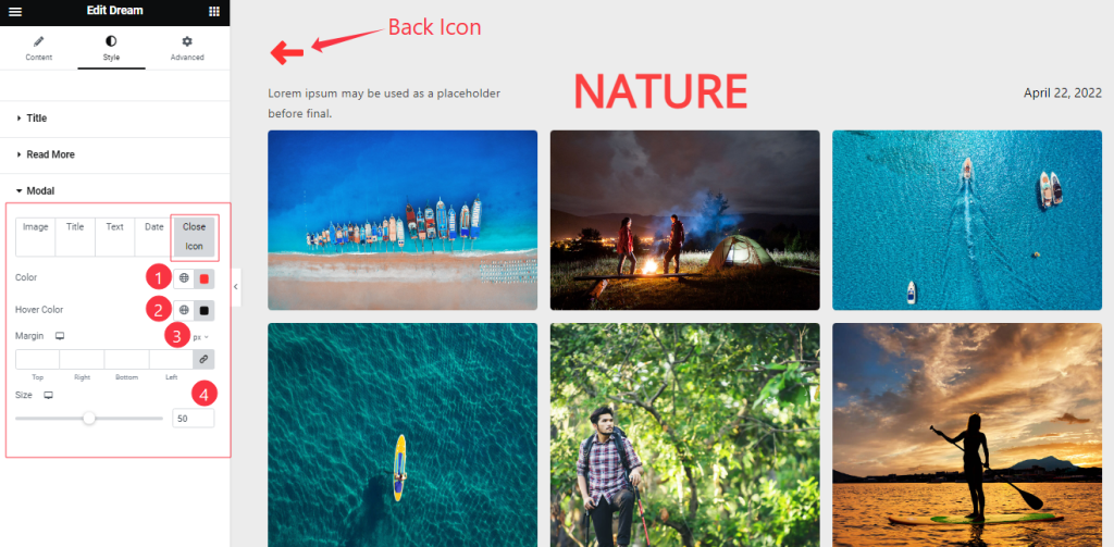 Modal Back icon - BdThemes