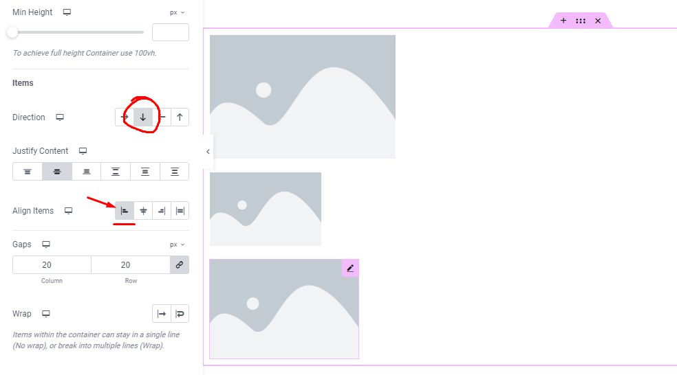 Start alignment option on column formation