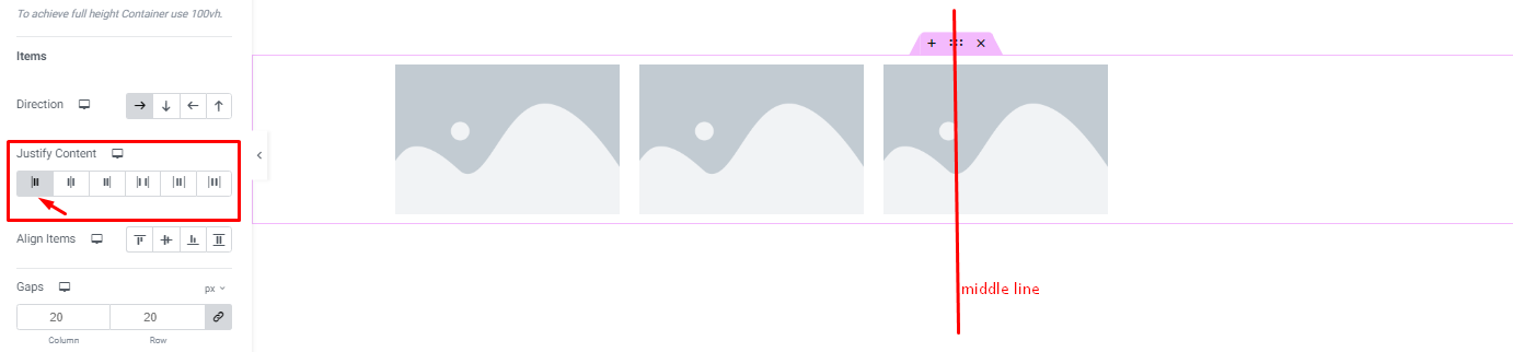 Justify Content Controls 'Start' option