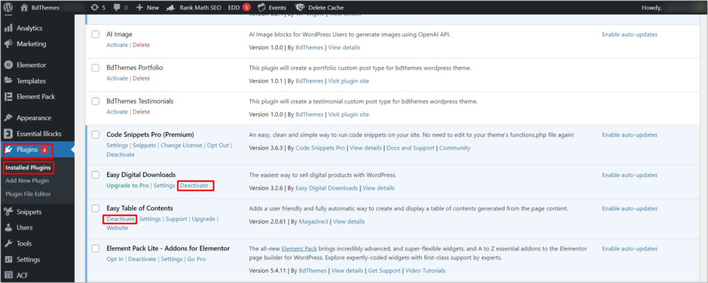 plugin dectivate - BdThemes