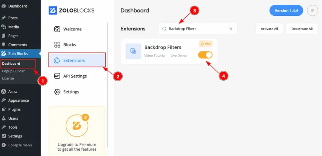 Activate Backdrop Filters Extension