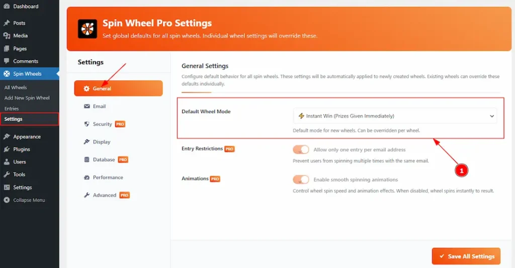 Settings Section