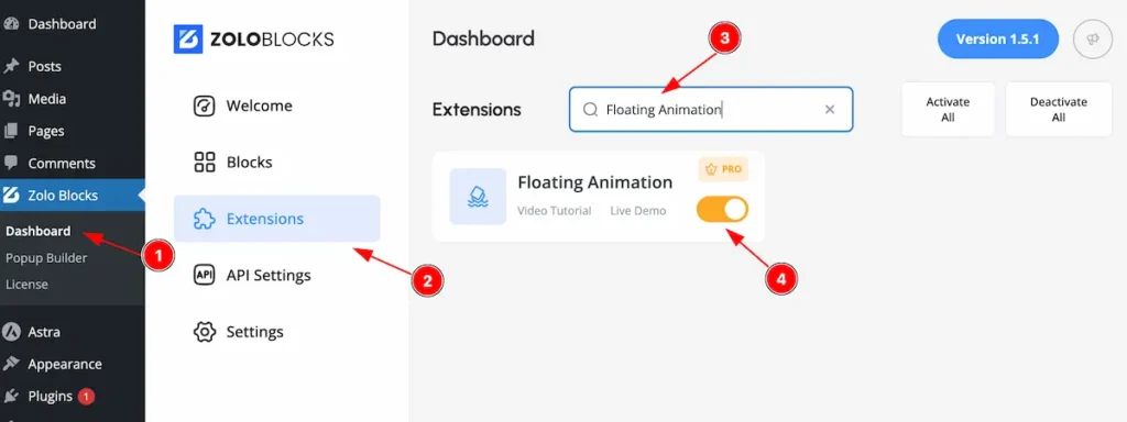 Activate the Floating Animation Extension