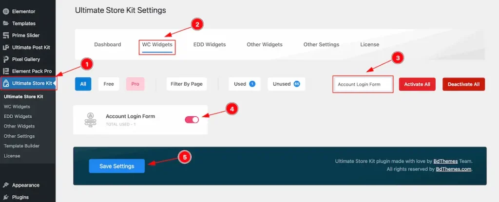 Enable the Account Login Form Widget