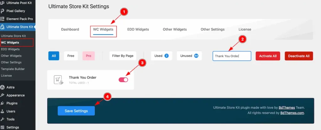 Enable the Thank You Order Widget