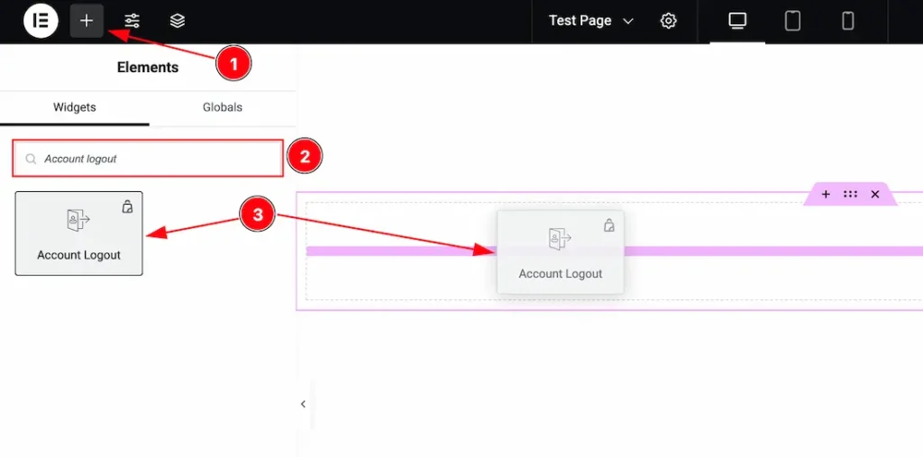 Inserting The Account Logout widget